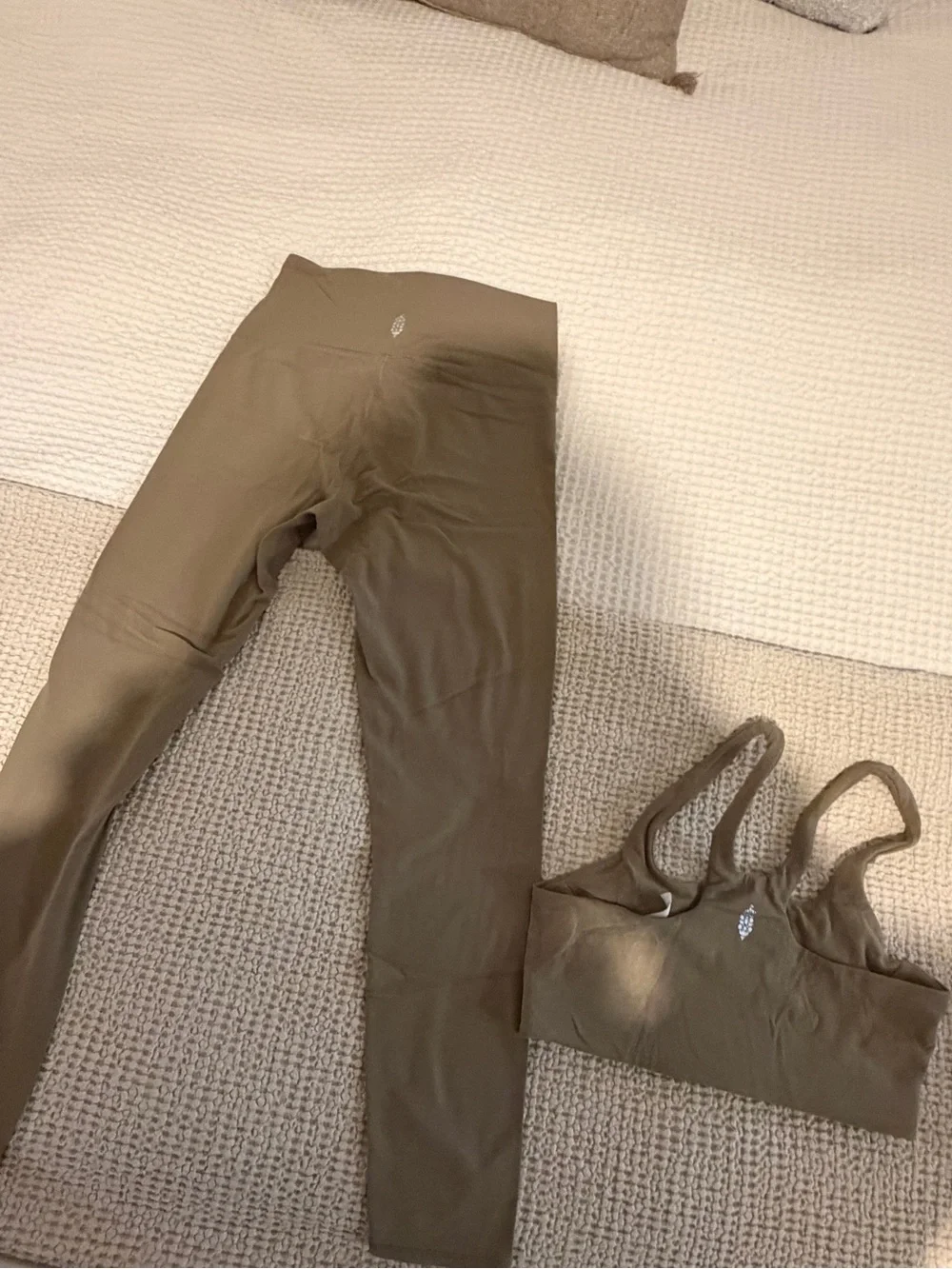 Free People Olive-Tan High-Rise Leggings & Matching Bralette Set